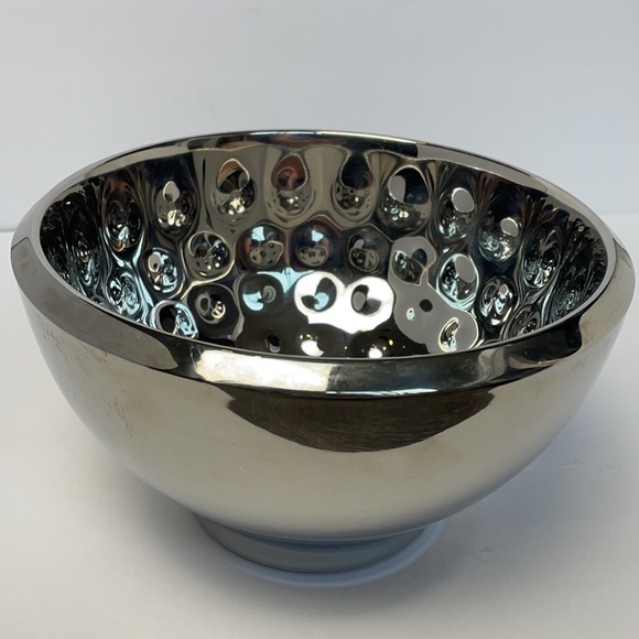 Hammered Metal Double Wall Round Decorative Bowl 9” x 5.5” - Picture 3 of 9